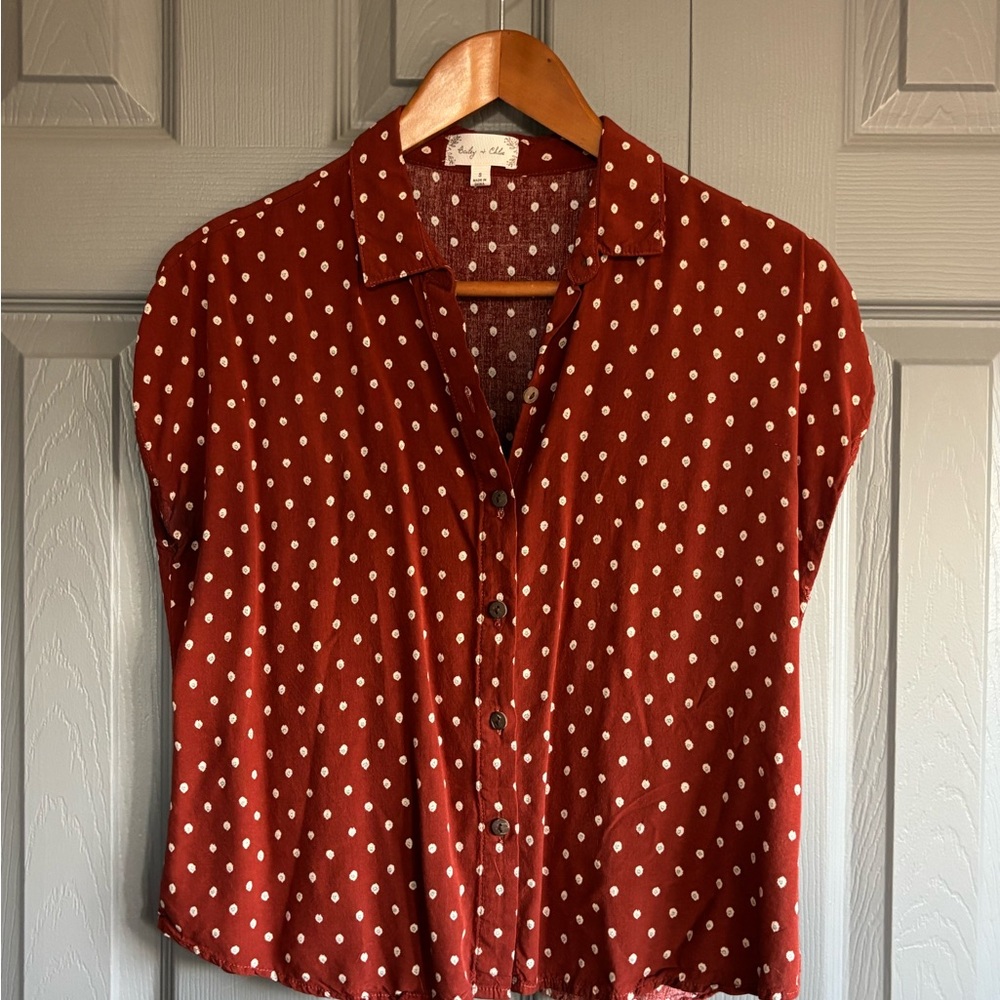 Burnt Orange Polka Dot Button-Down Shirt